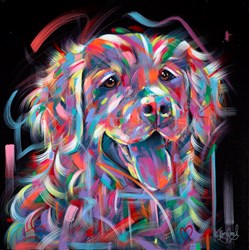 Golden Retriever by Jennifer Hogwood - Varnished Original Painting on Stretched Canvas sized 28x28 inches. Available from Whitewall Galleries